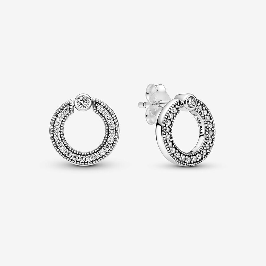 Brincos reversíveis Pavé & Logo Circle